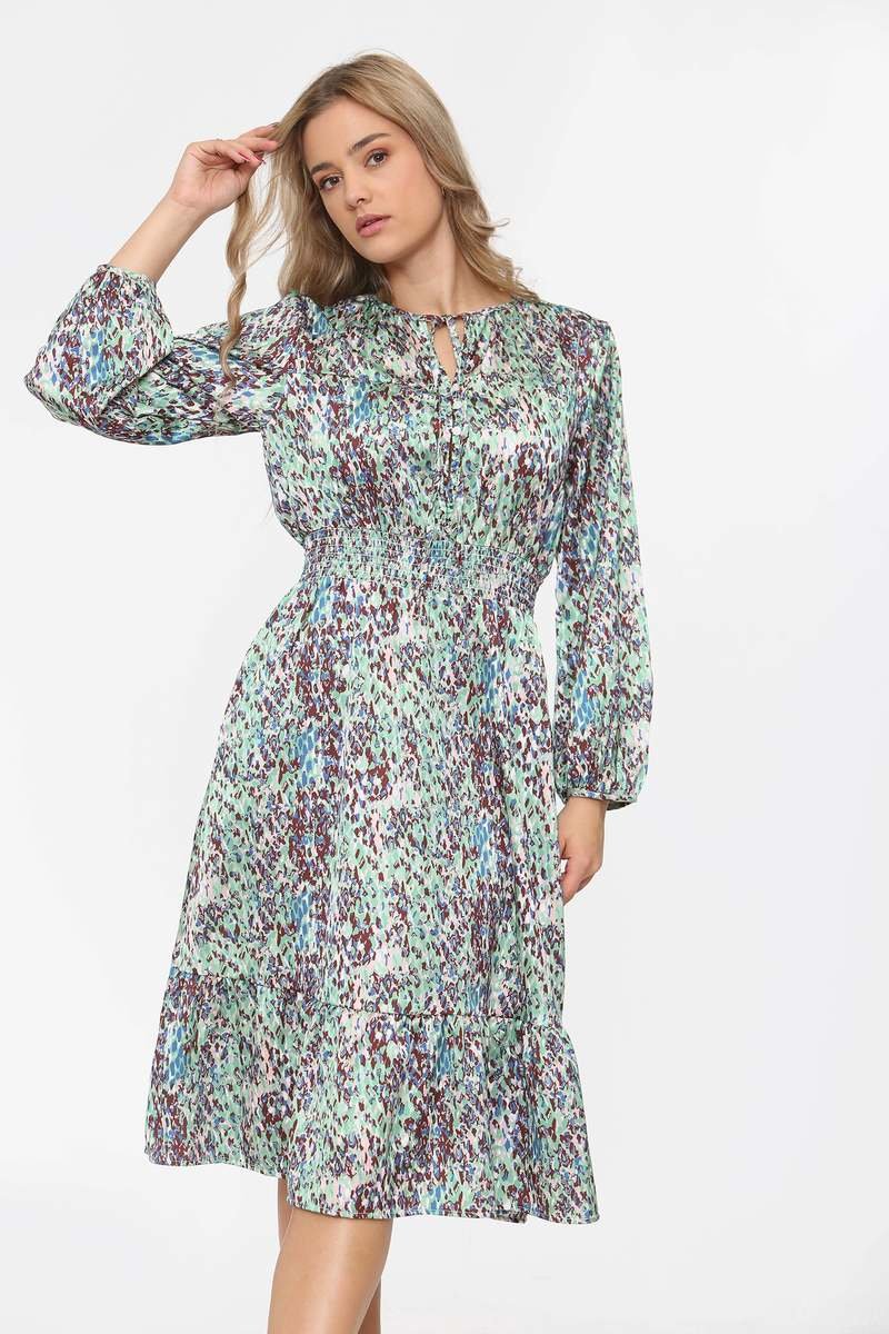 Farah Satin Printed Frilled Hem Midi Dress Thumbnail Farah Satin Printed Frilled Hem Midi Dress Thumbnail