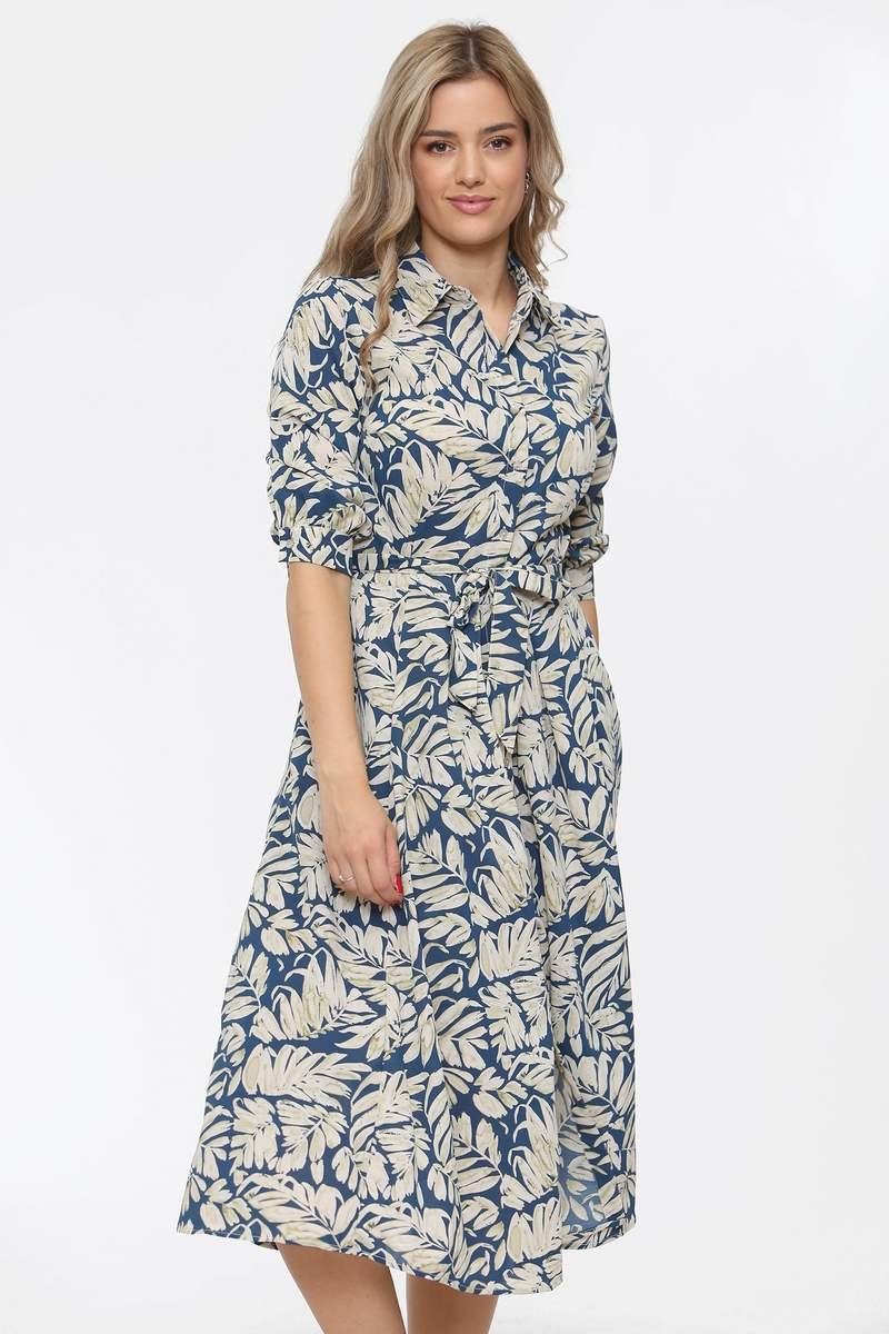 Selina Blue Leaf Print Midi Dress Thumbnail Selina Blue Leaf Print Midi Dress Thumbnail