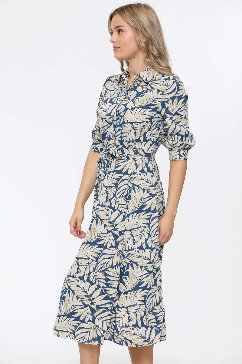 Selina Blue Leaf Print Midi Dress Thumbnail Selina Blue Leaf Print Midi Dress Thumbnail