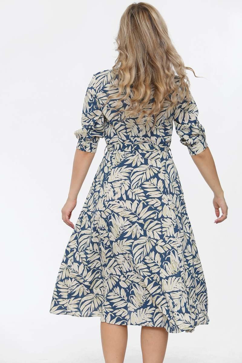 Selina Blue Leaf Print Midi Dress Thumbnail Selina Blue Leaf Print Midi Dress Thumbnail