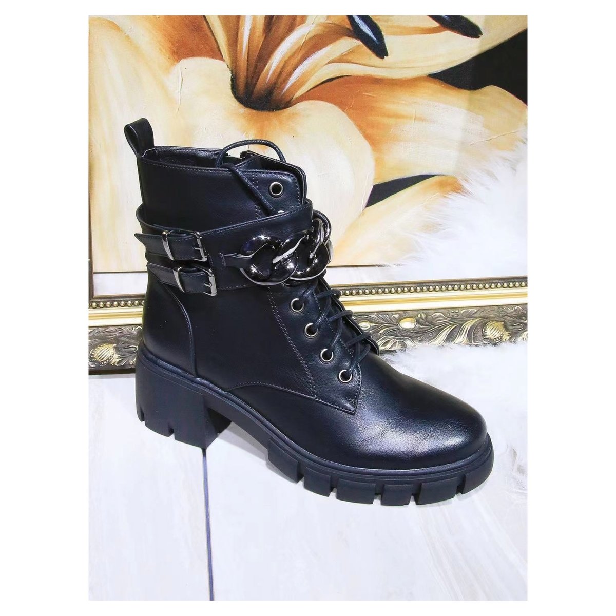 Julia Block Heel Ankle Boots with Chain Detail Julia Block Heel Ankle Boots with Chain Detail