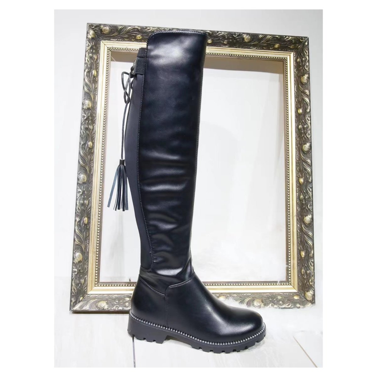 Lydia Faux Leather Knee Length Studded Boots