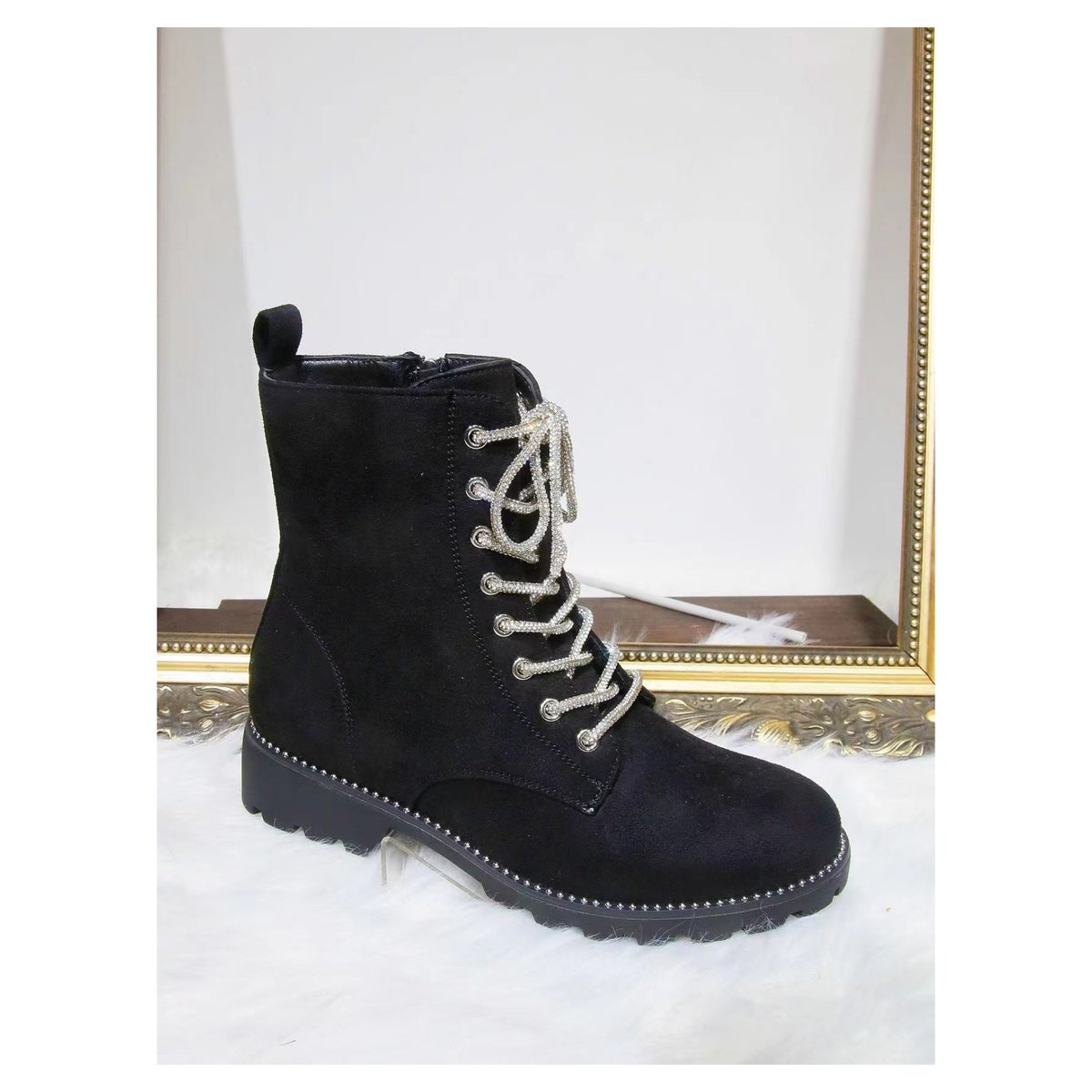 Lydia Diamante Lace-Up Ankle Boots