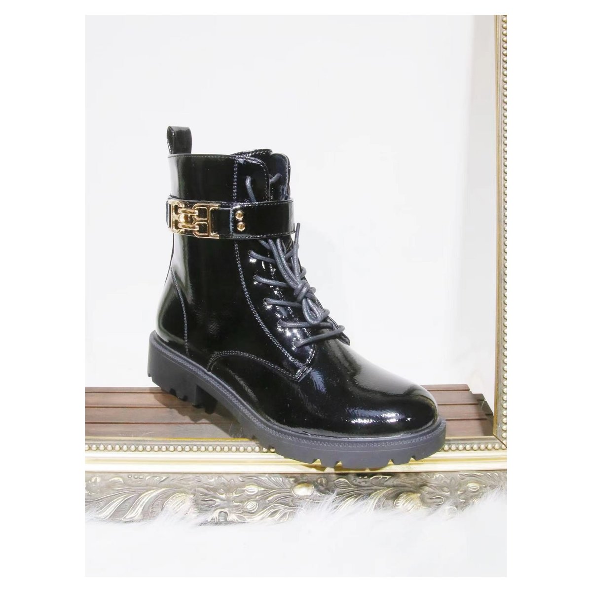 Aurora Patent Chunky Lace Up Ankle Boots Aurora Patent Chunky Lace Up Ankle Boots