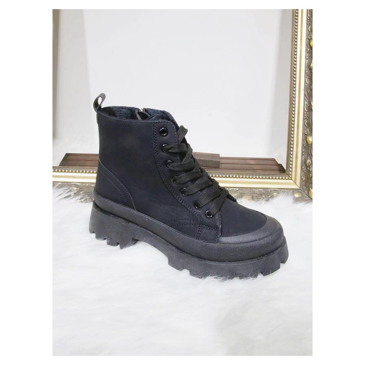 Megan Faux Leather Lace Up Ankle Chunky Boots Megan Faux Leather Lace Up Ankle Chunky Boots