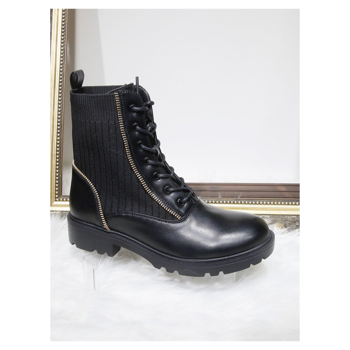 Luna Lace Up Ankle Boots with Goldzip Detail Luna Lace Up Ankle Boots with Goldzip Detail