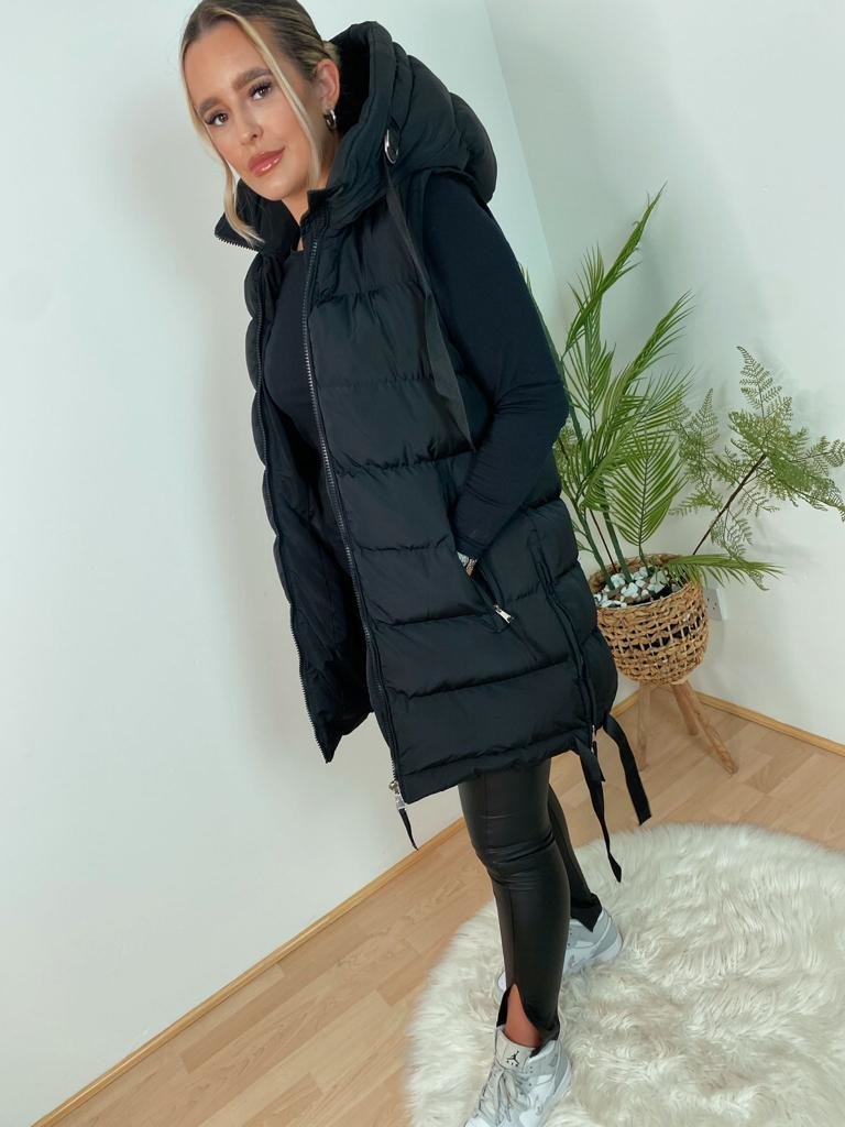 Bridget Long Puffer Hooded Gilet Thumbnail