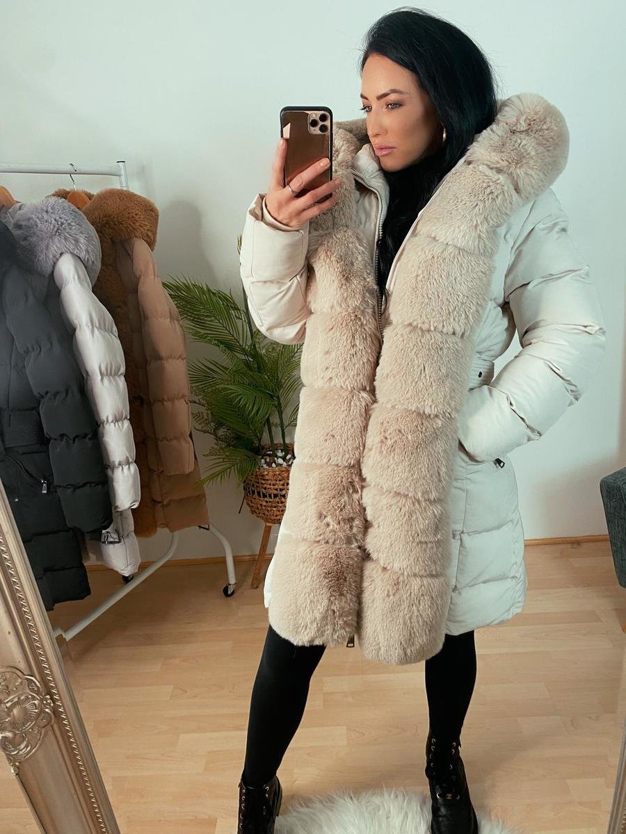 Shelly Faux Fur Hooded Padded Long Coat Thumbnail