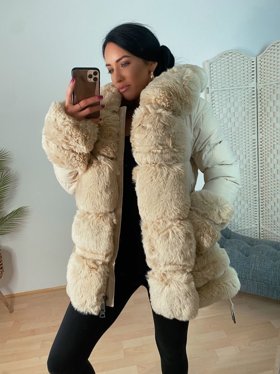 Crystal Faux Fur Padded Coat Thumbnail