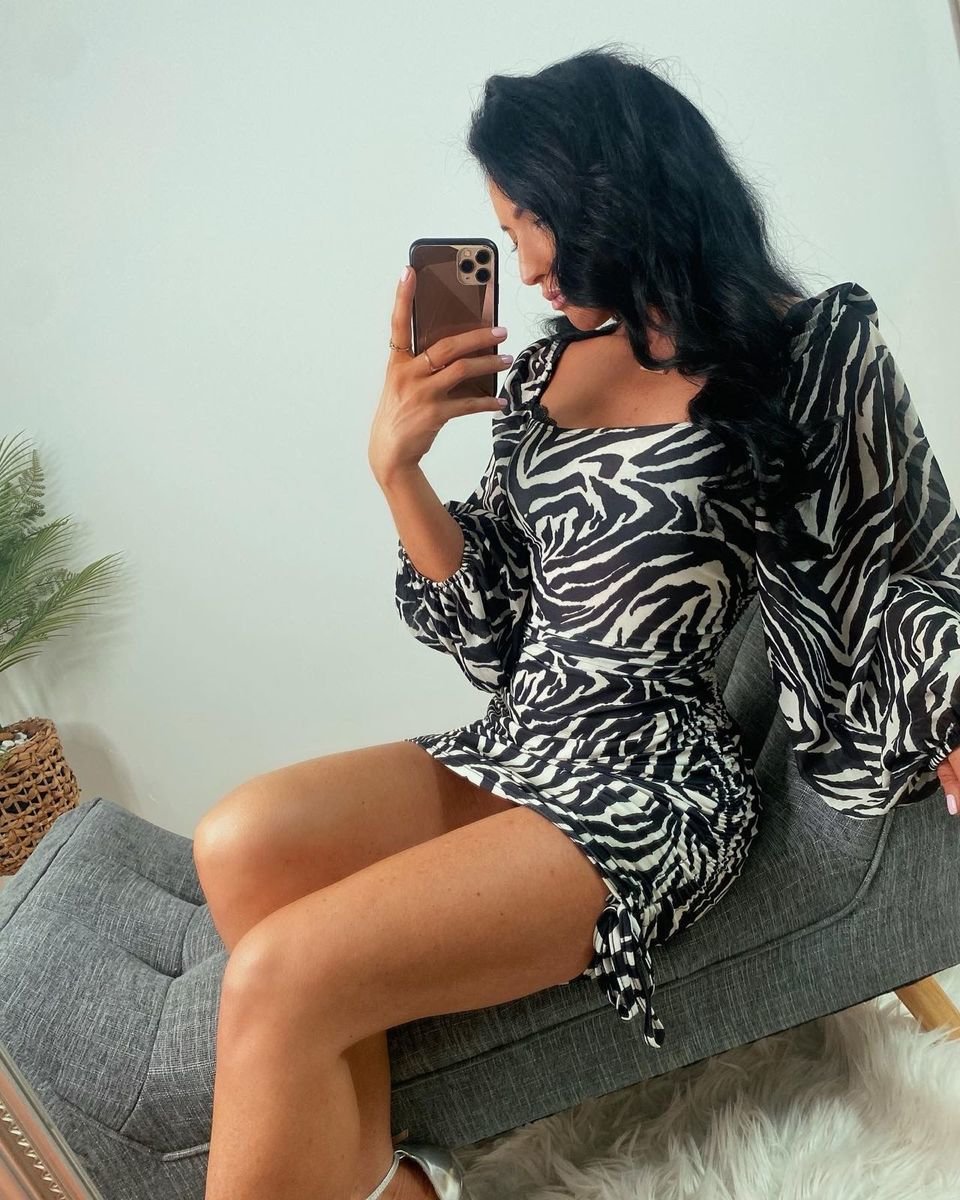 Elodie Zebra Side Ruffle Design Mini Dress Elodie Zebra Side Ruffle Design Mini Dress