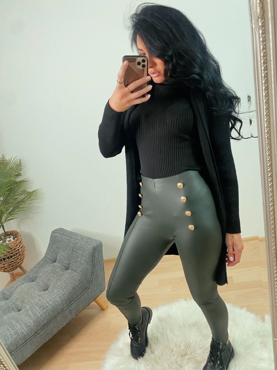 Daniela High Waisted Button PU Leggings Thumbnail