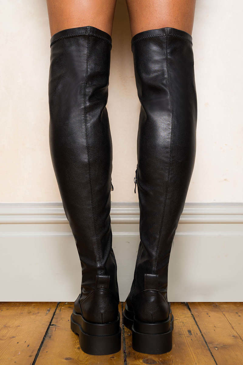 Erin Stretch Chunky Platform Sole Knee High Boots Thumbnail Erin Stretch Chunky Platform Sole Knee High Boots Thumbnail