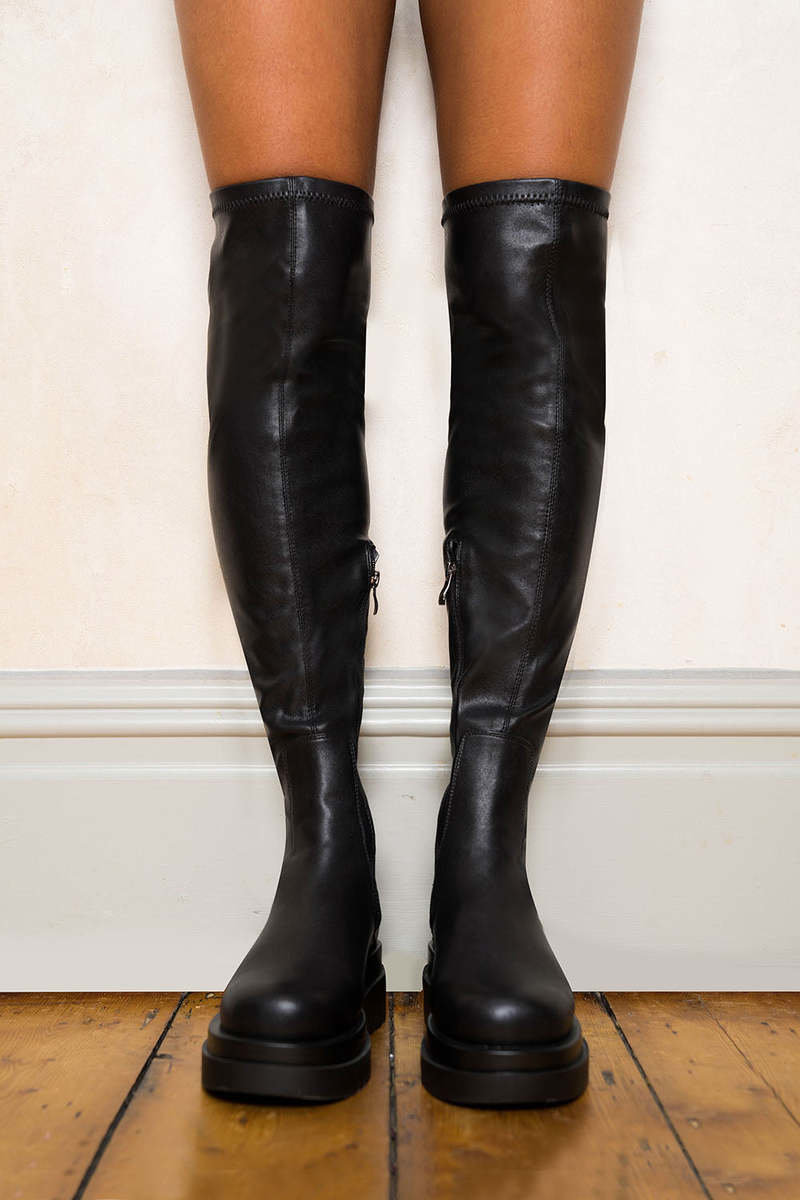 Erin Stretch Chunky Platform Sole Knee High Boots Thumbnail