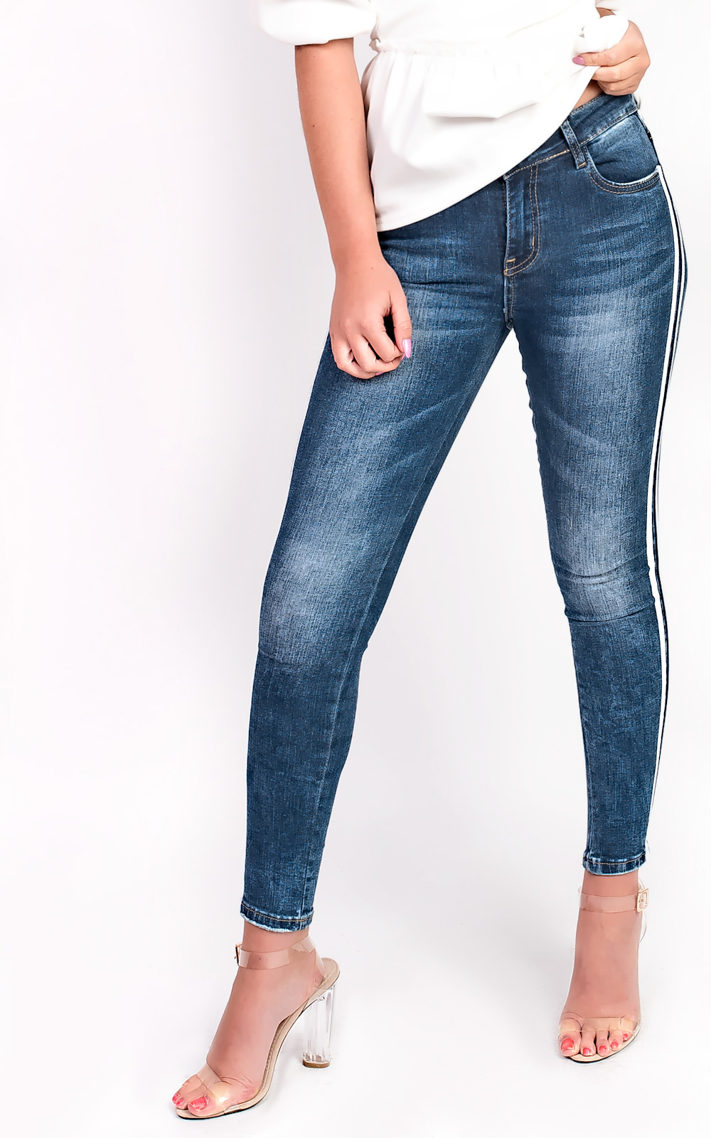 Hayley Striped Stretch Skinny Jeans Thumbnail Hayley Striped Stretch Skinny Jeans Thumbnail