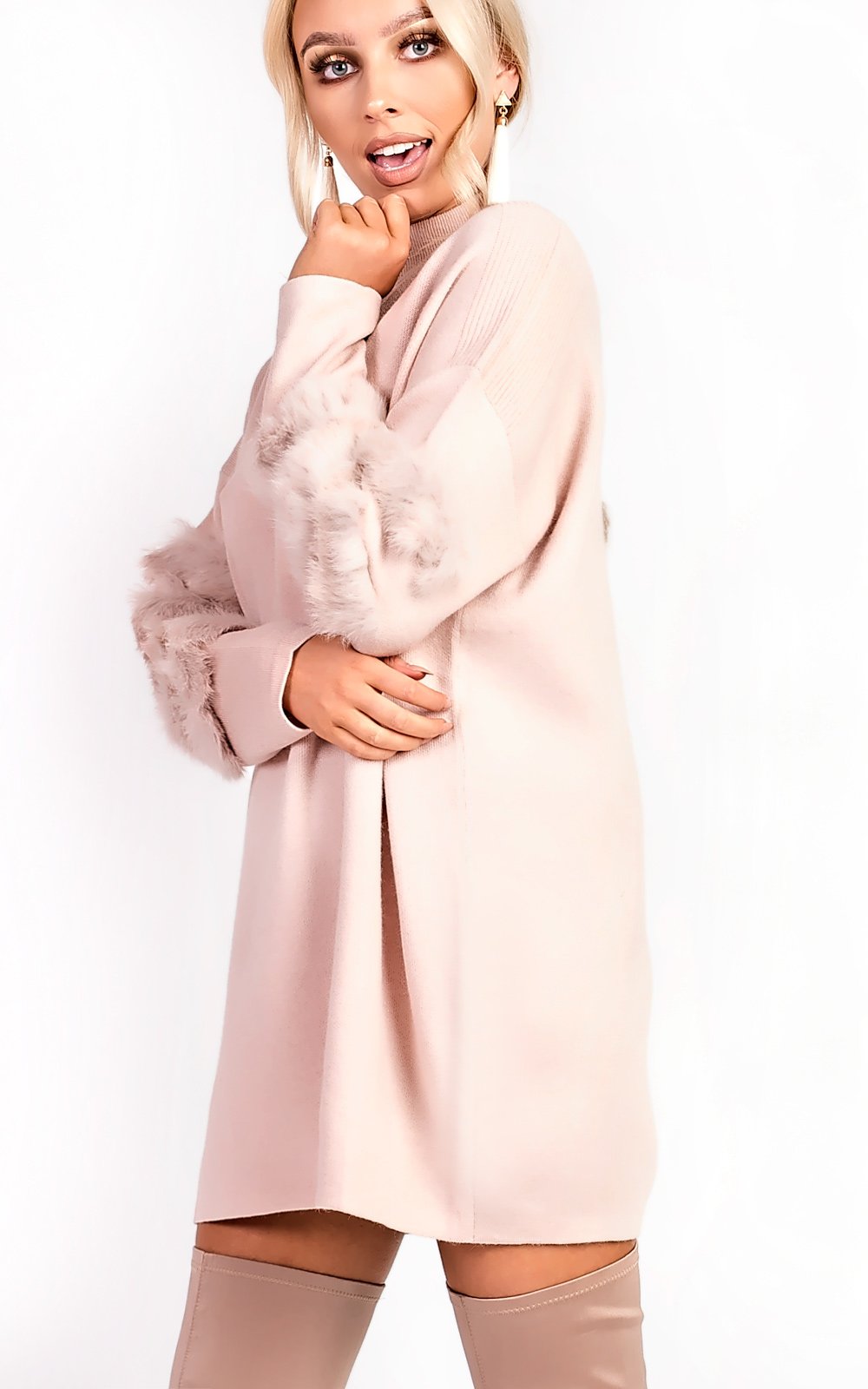 Eva Faux Fur Panel Knitted Dress Eva Faux Fur Panel Knitted Dress