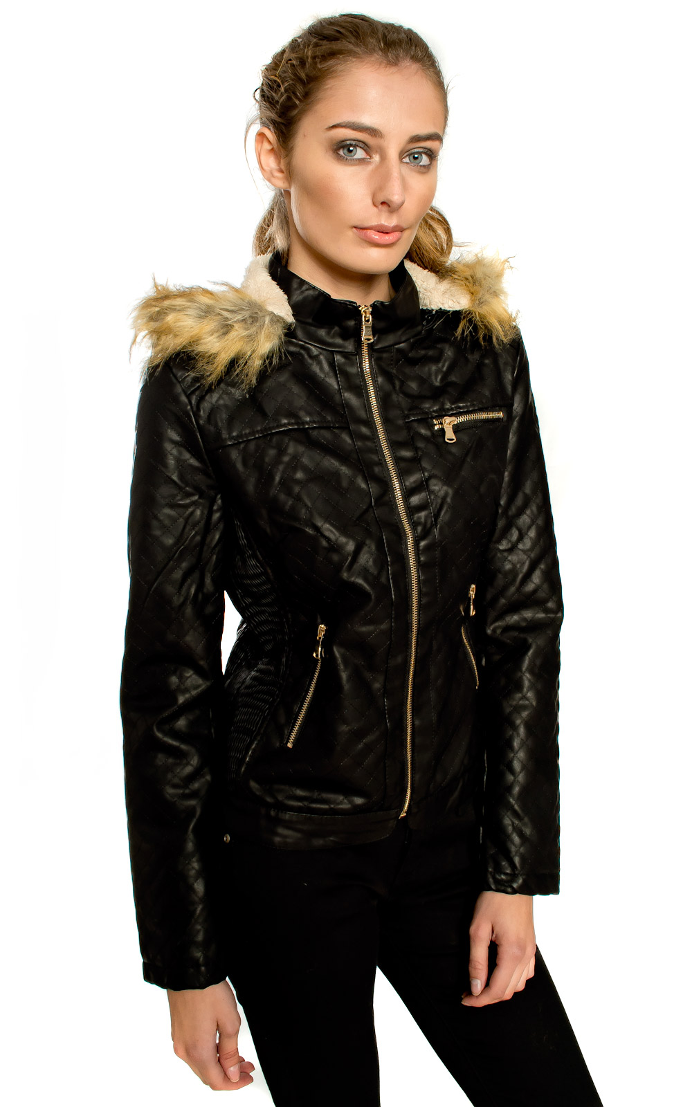 Nova Quilted Style Biker Jacket in Black ikrush