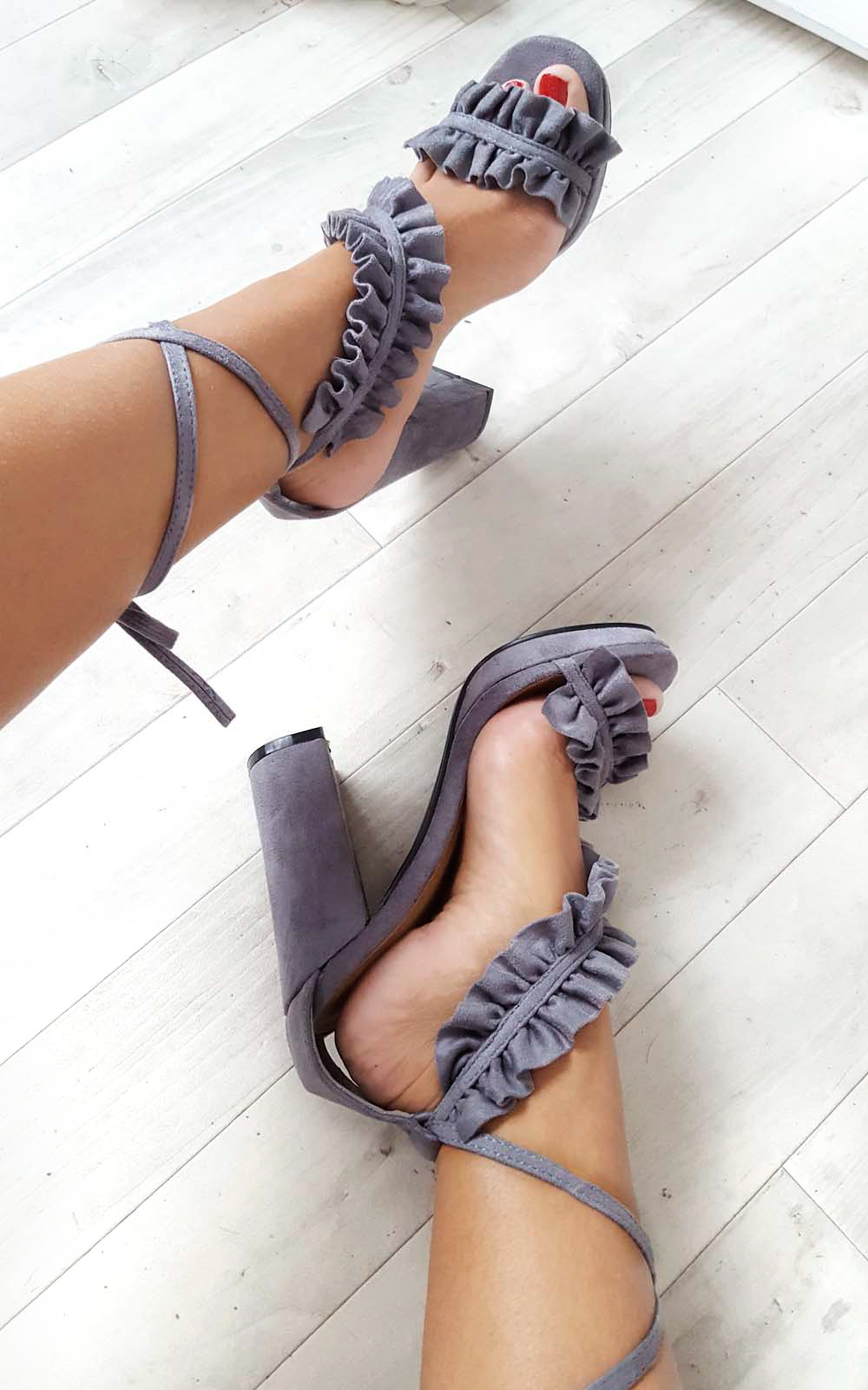 Montana Faux Suede Frill Block Heels