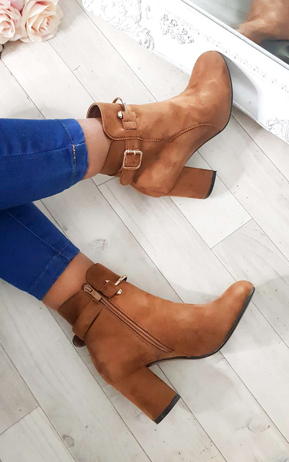 Isla Buckle Faux Suede Ankle Boots Thumbnail