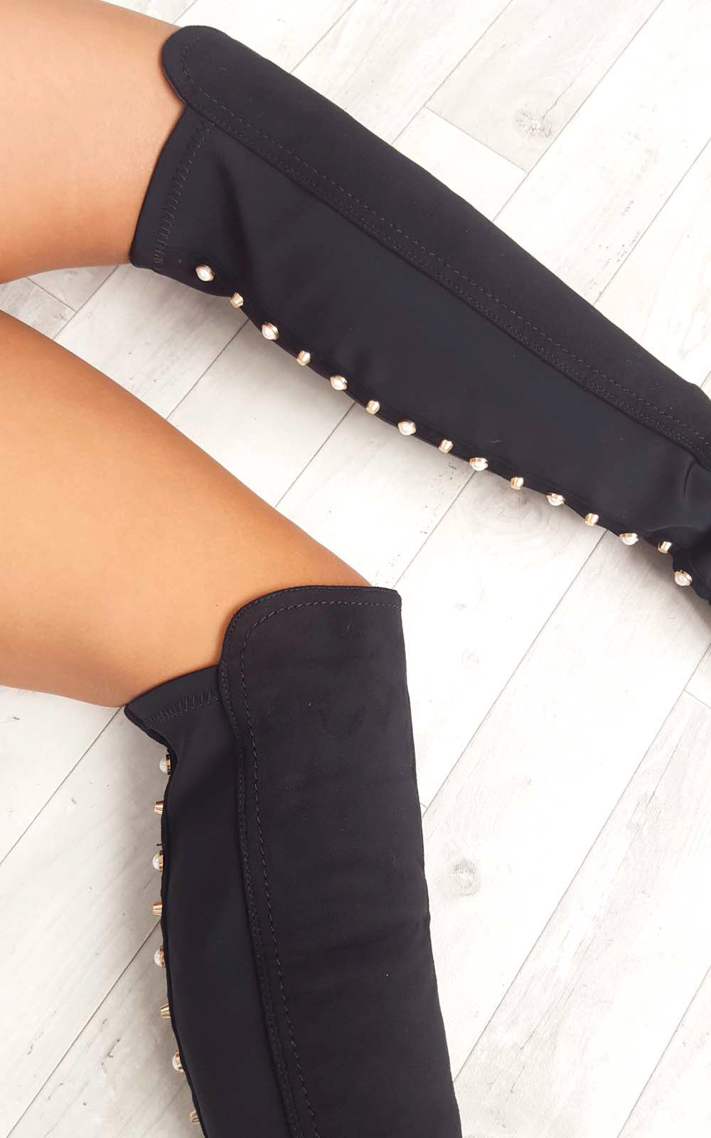 Cleo Faux Suede Studded Knee High Boots Thumbnail