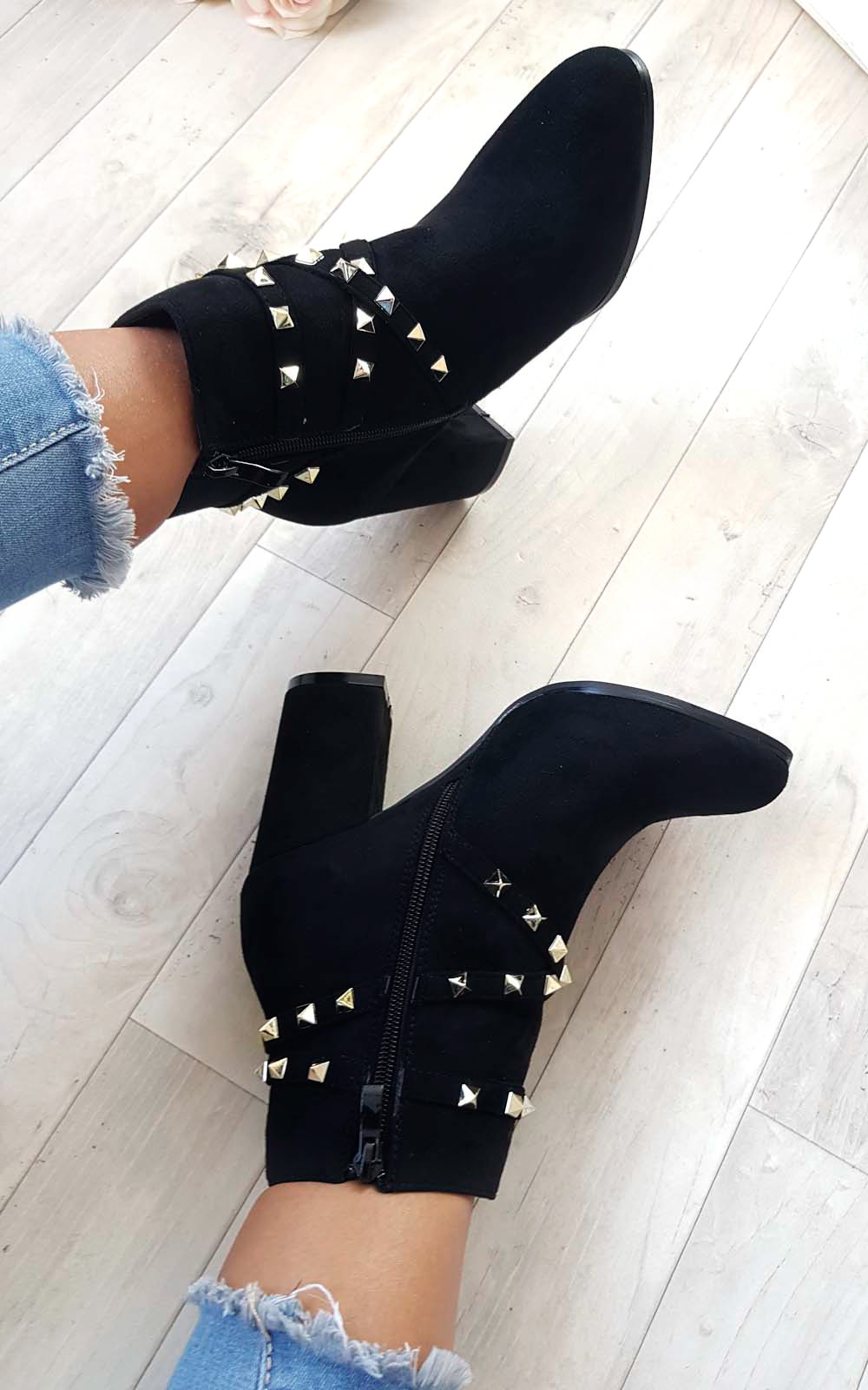 Mabel Studded Ankle Boots in Black | ikrush