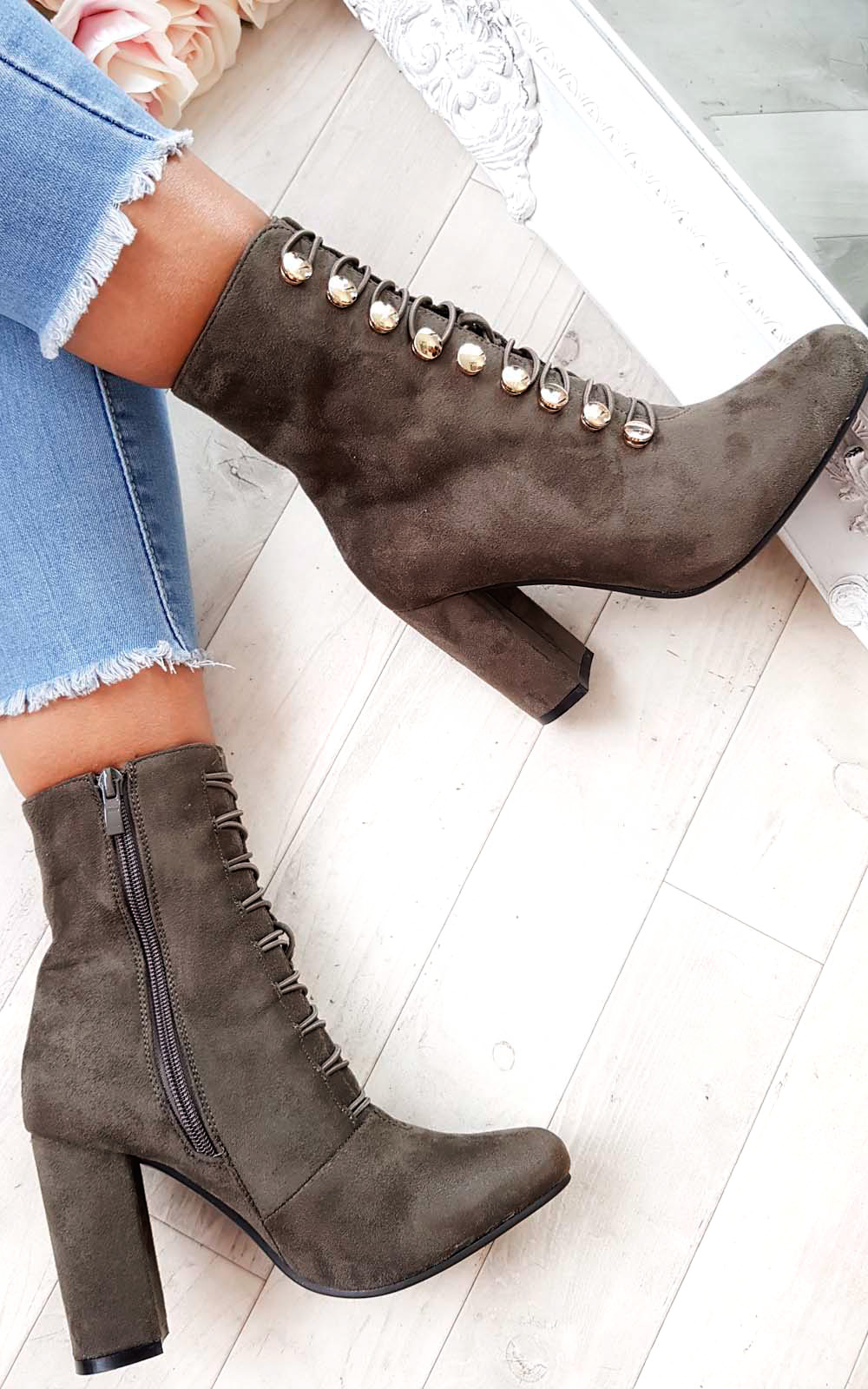 Lucy Faux Suede Corset Ankle Boots