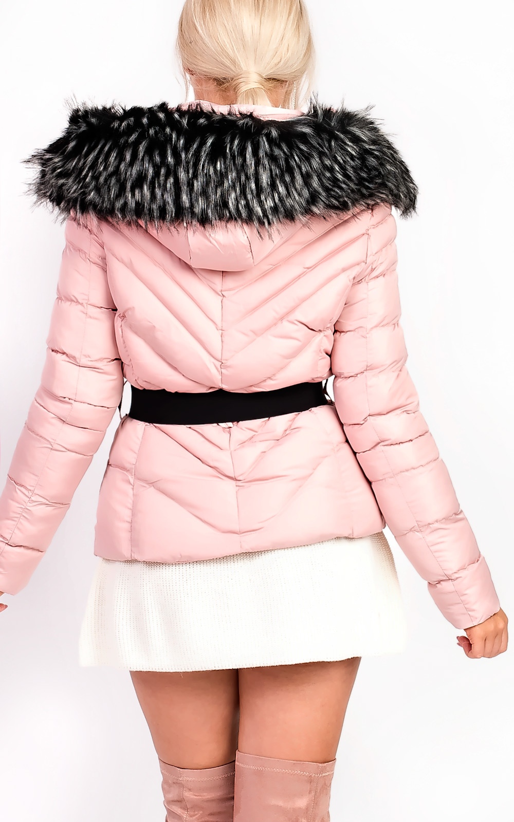 Elisia Padded Faux Fur Hooded Belted Jacket Thumbnail Elisia Padded Faux Fur Hooded Belted Jacket Thumbnail