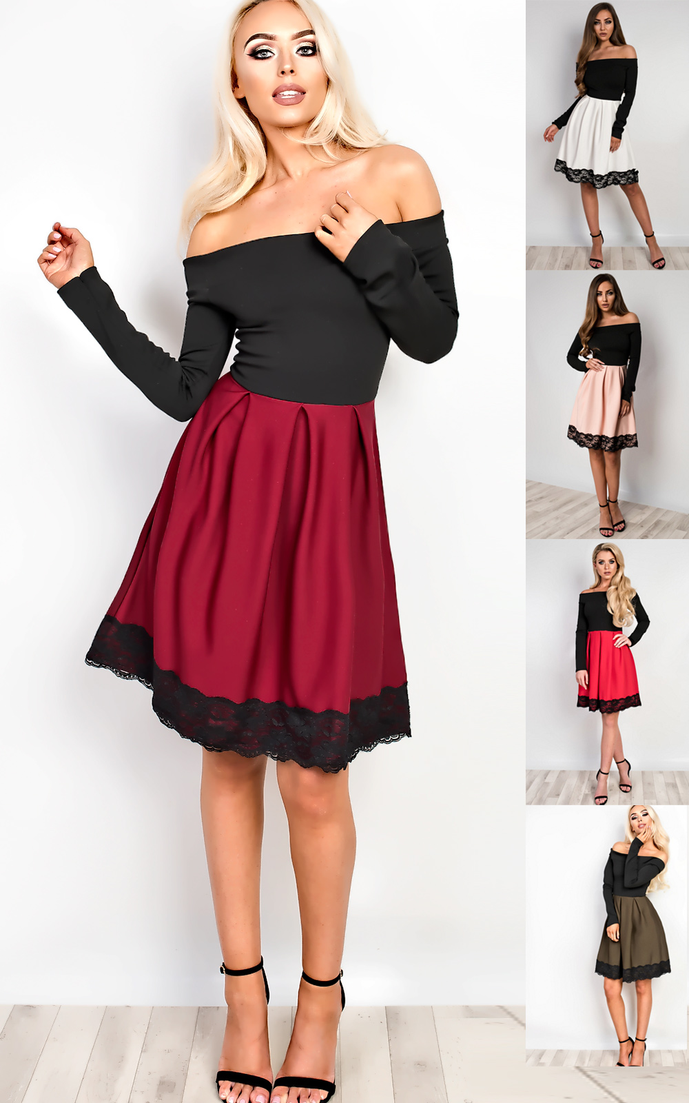 Caitlin Off Shoulder Skater Dress Thumbnail