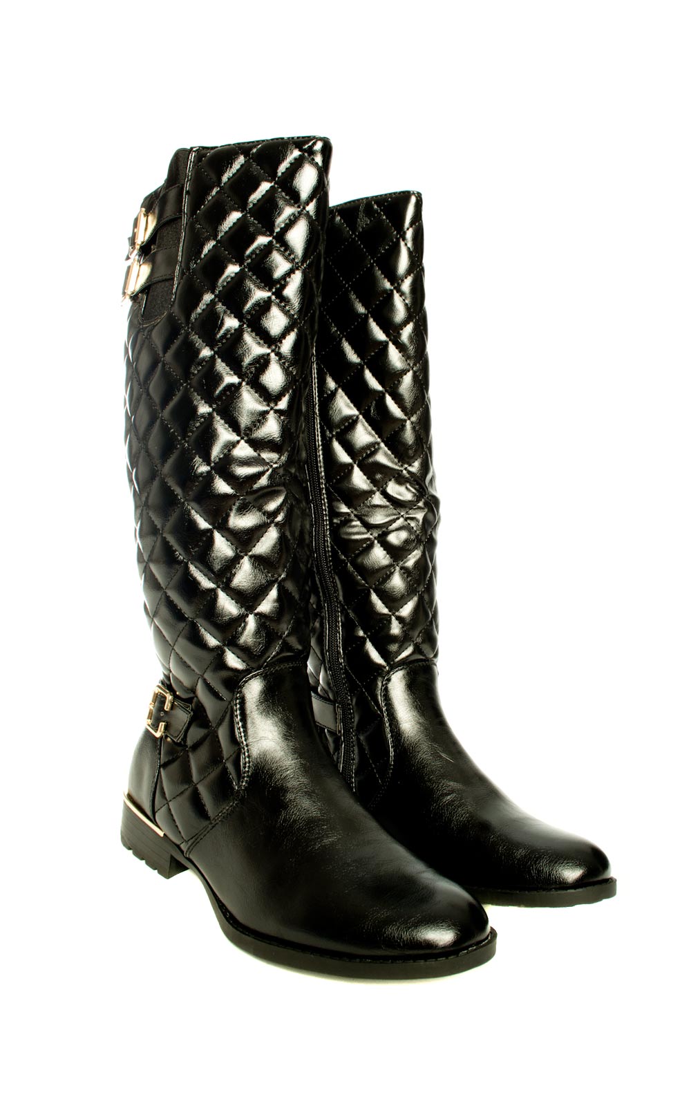 Priscila Quilted Knee High Buckle Boots Thumbnail