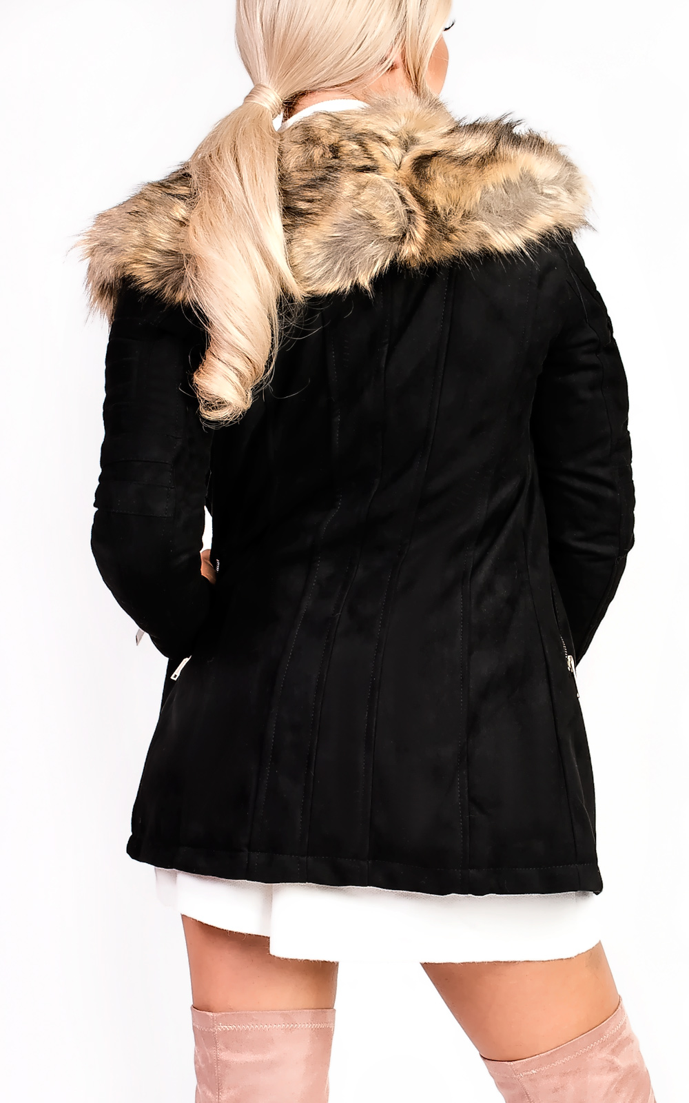 Zoey Faux Suede Fur Longline Jacket Thumbnail