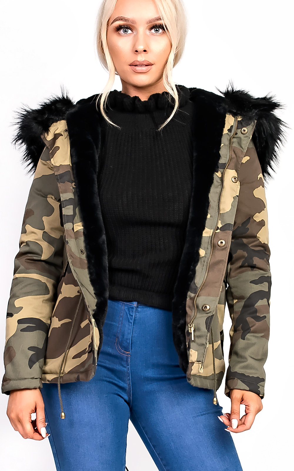 Sara Faux Fur Camo Parka