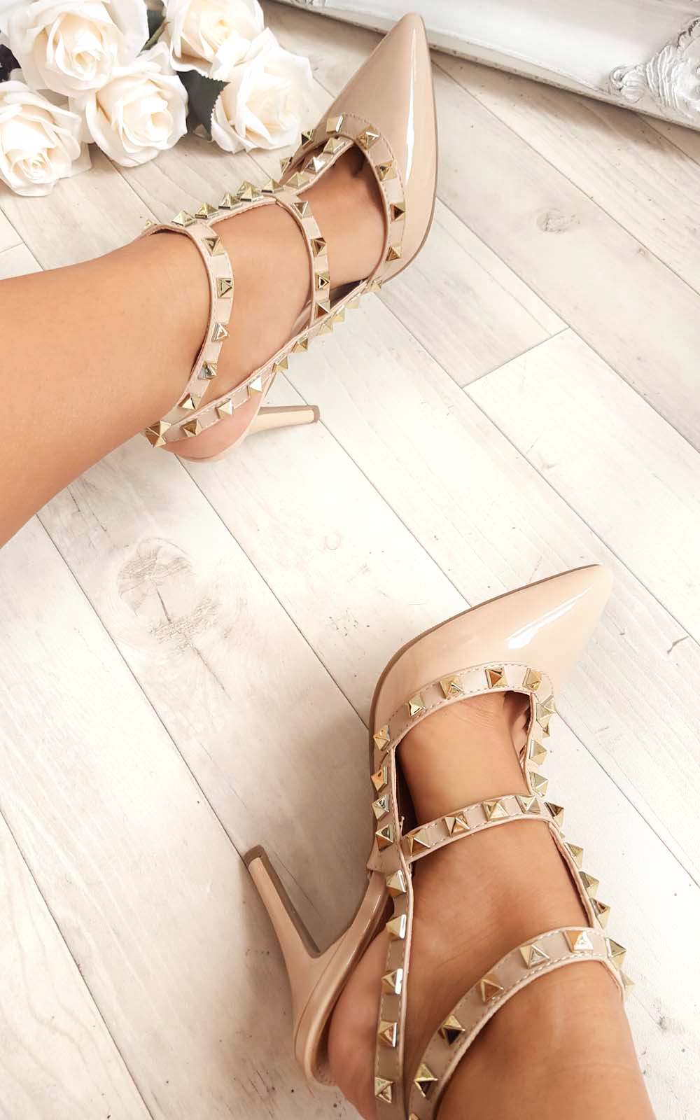 Valena Multi Strap T-Bar Studded Court Heels Thumbnail