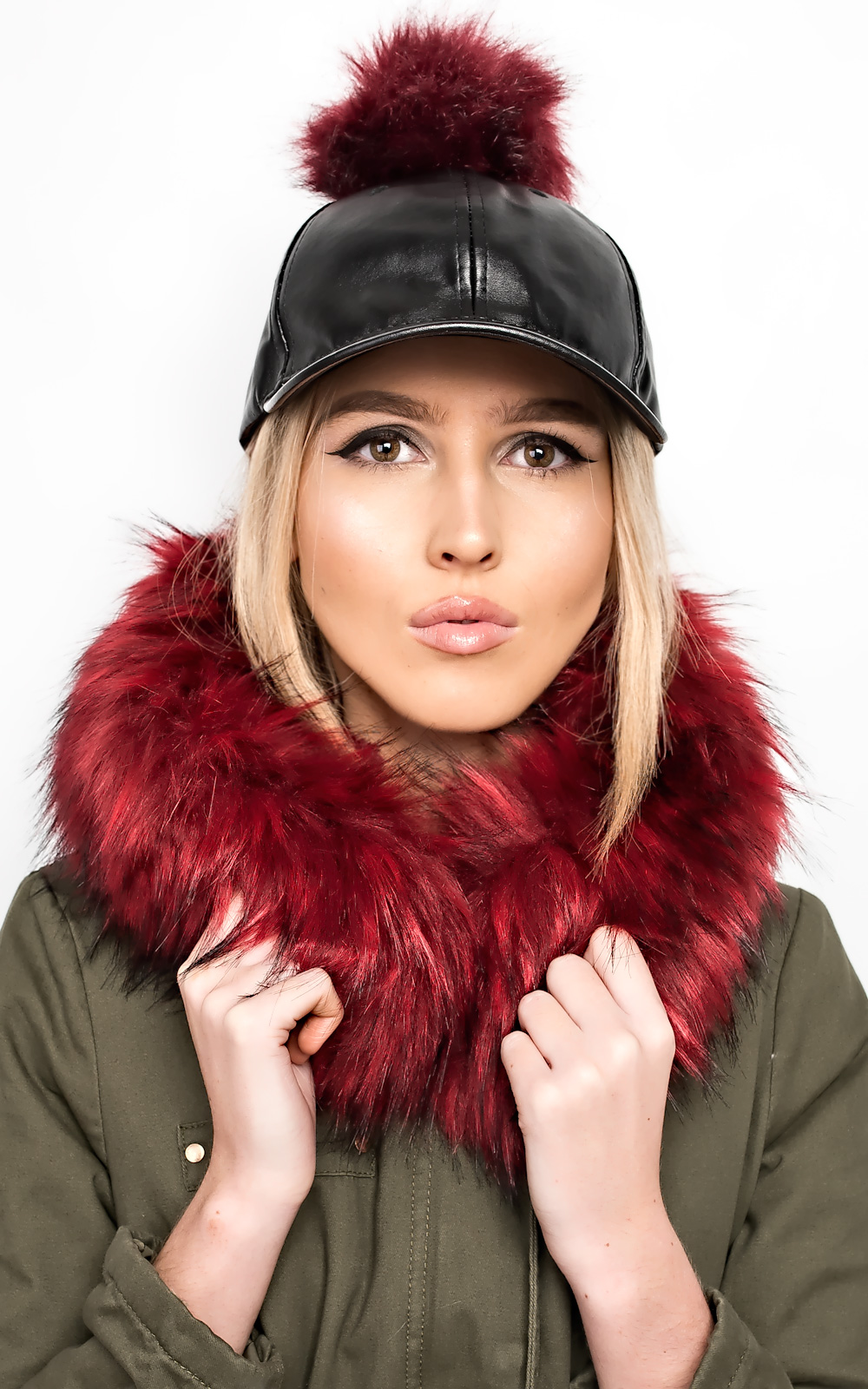 Riley Pompom Leather Hat