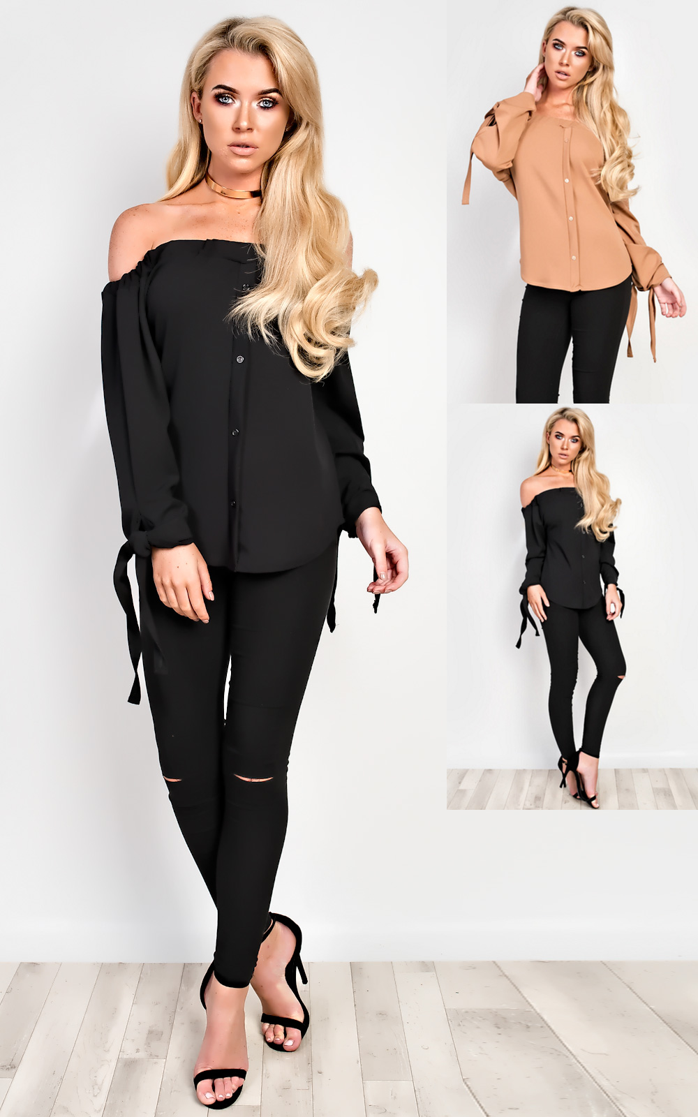 Alexa Off Shoulder Buttoned Top Thumbnail