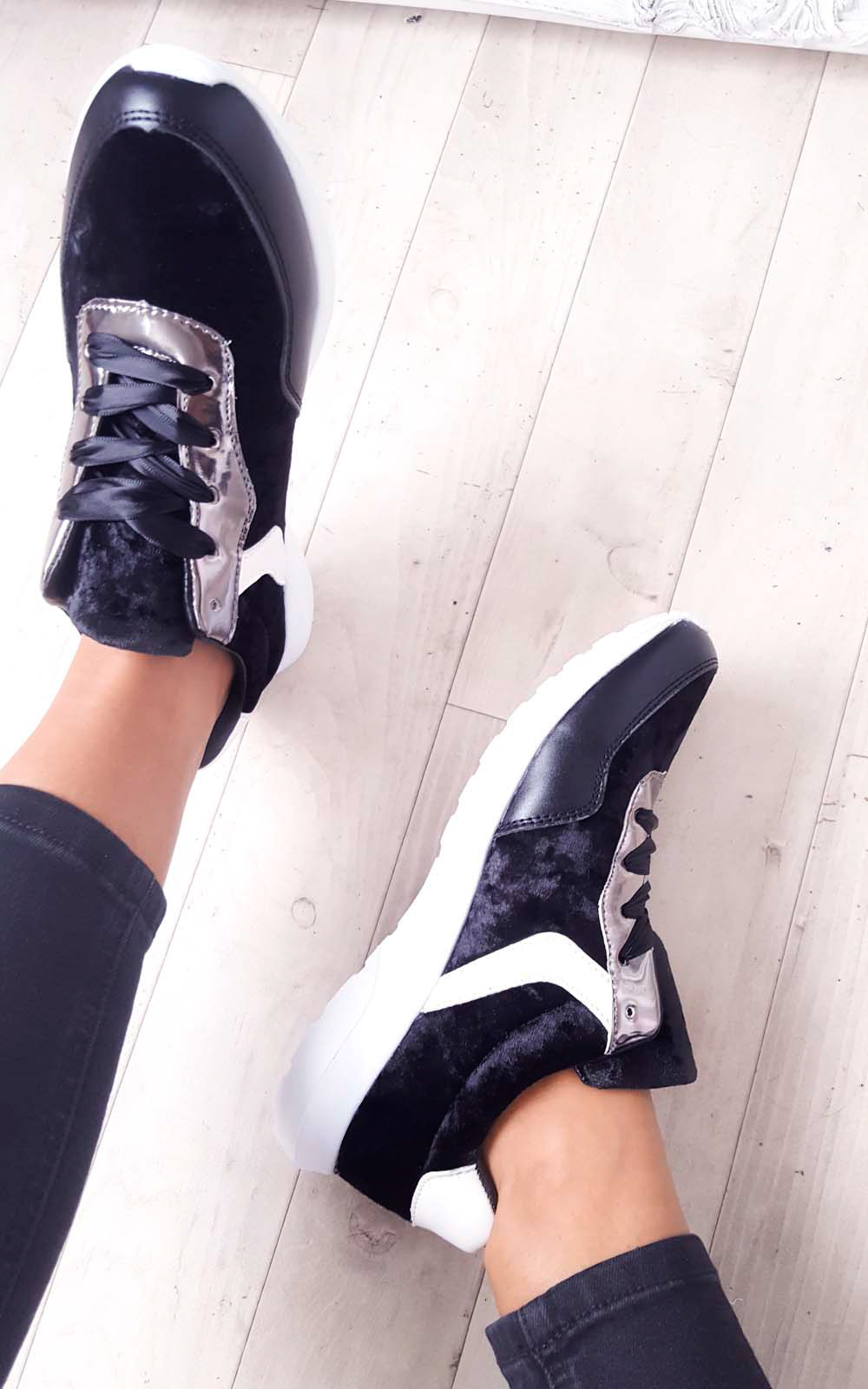 Kristen Velvet Lace Up Ribbon Trainers Kristen Velvet Lace Up Ribbon Trainers