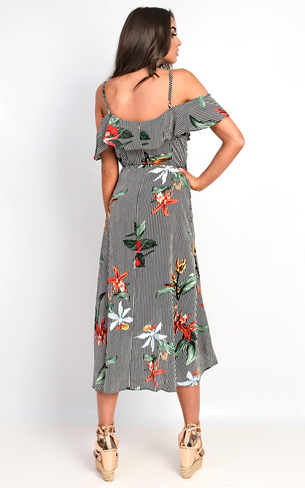 Julia Floral Frill Sleeve Wrap Front Midi Dress Thumbnail