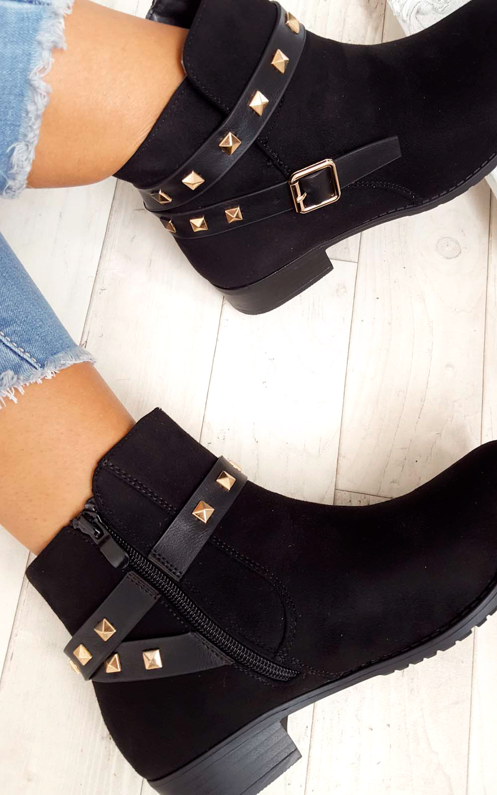 Alexia Studded Faux Suede Ankle Boots Thumbnail