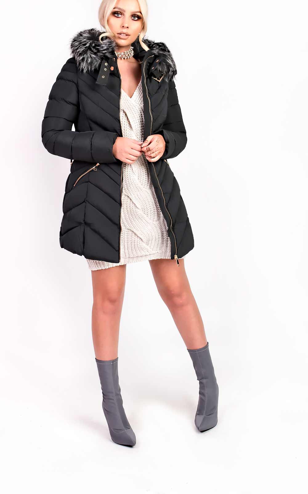 Stella Padded Faux Fur Hooded Belted Jacket Thumbnail