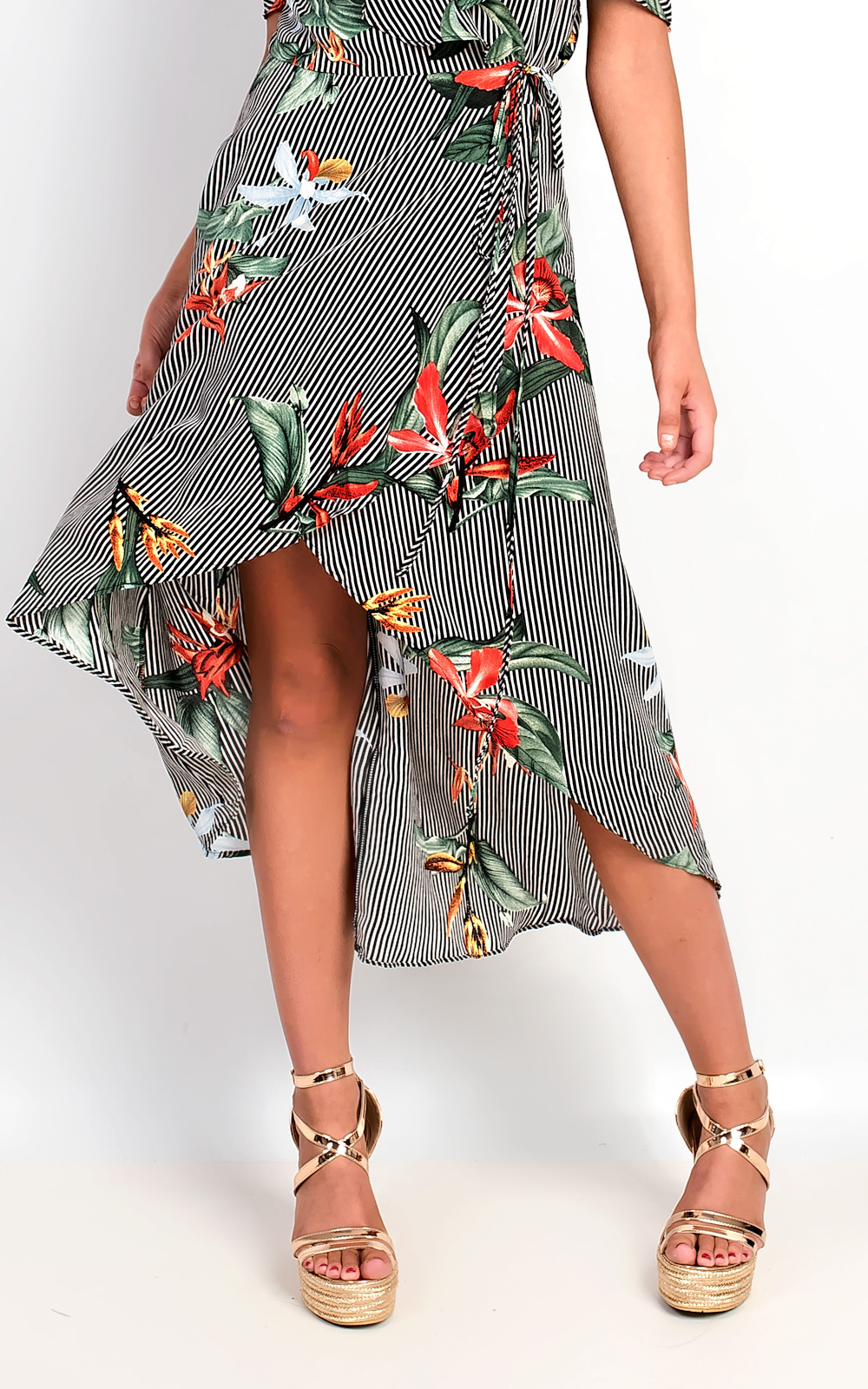 Julia Floral Frill Sleeve Wrap Front Midi Dress Thumbnail Julia Floral Frill Sleeve Wrap Front Midi Dress Thumbnail