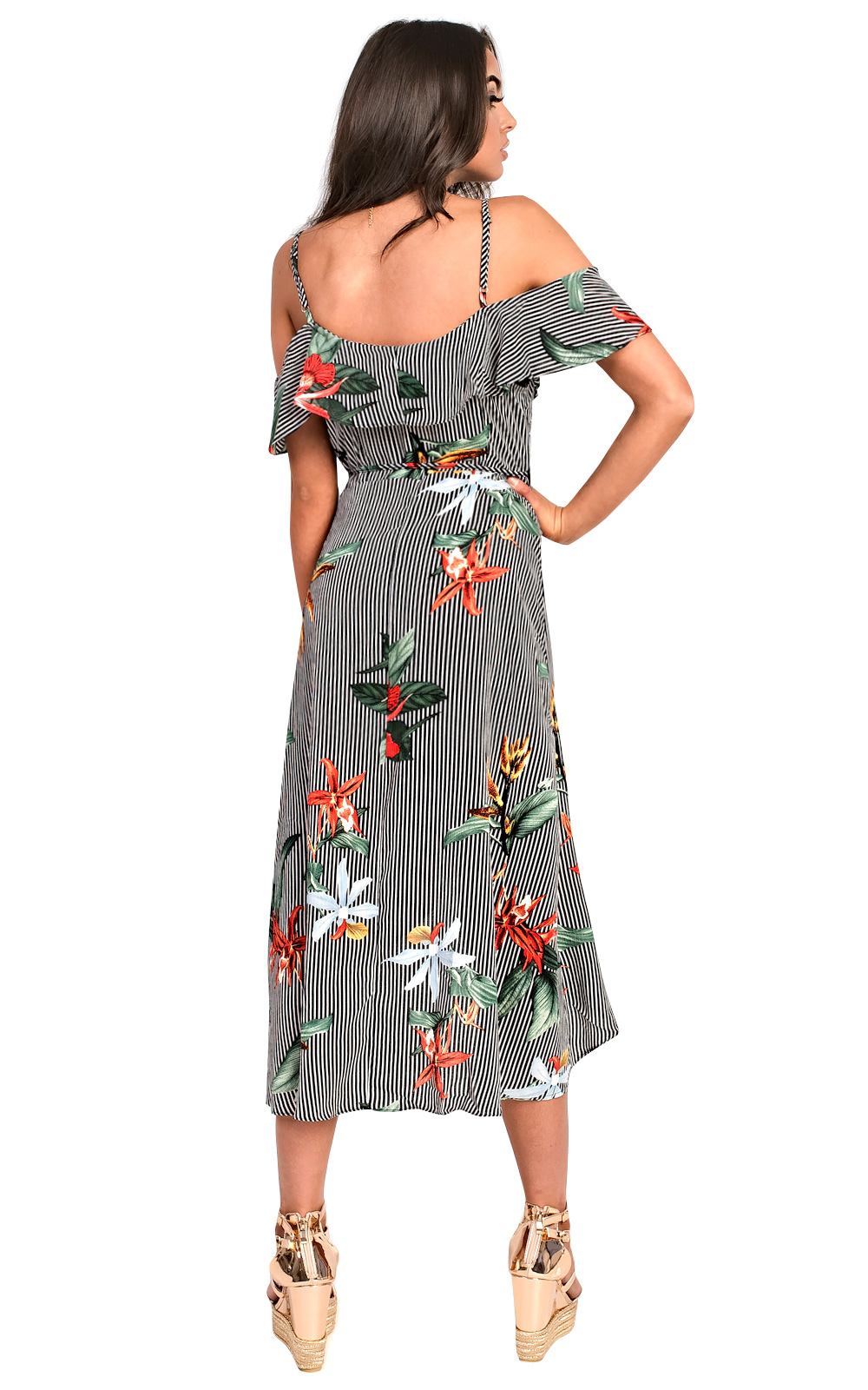 Julia Floral Frill Sleeve Wrap Front Midi Dress Thumbnail