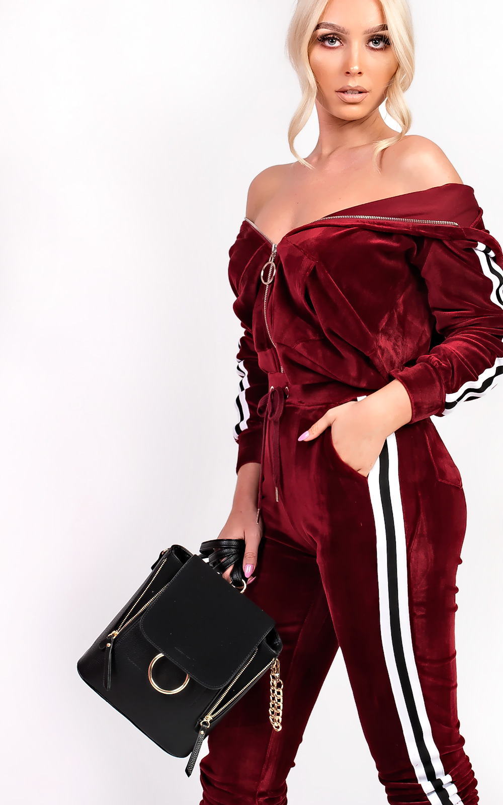 Kourt Stripe Velour Tracksuit Thumbnail