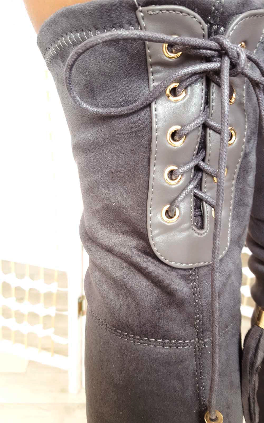 Amelia Faux Suede Tie Knee High Boots Thumbnail Amelia Faux Suede Tie Knee High Boots Thumbnail