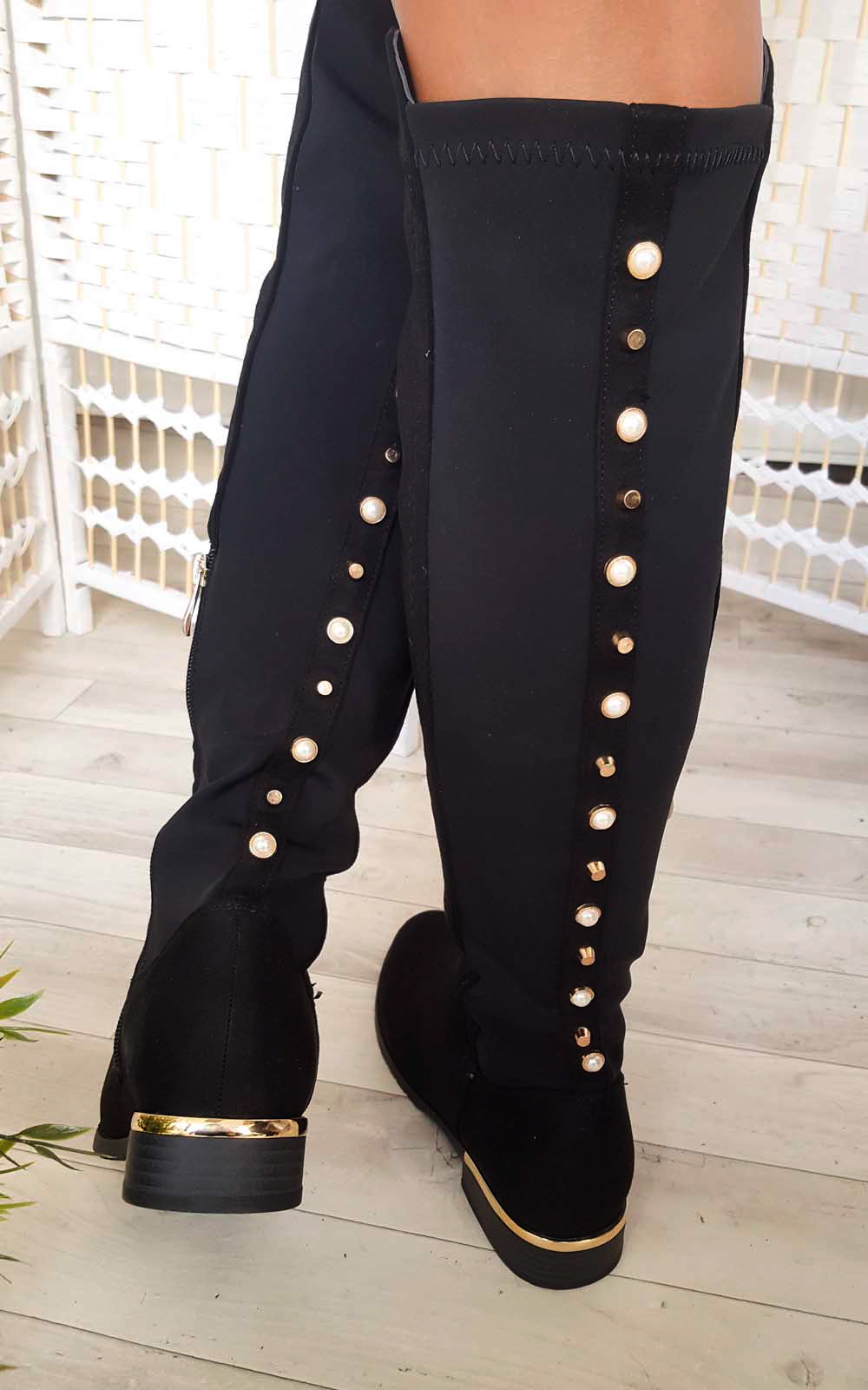 Cleo Faux Suede Studded Knee High Boots Thumbnail