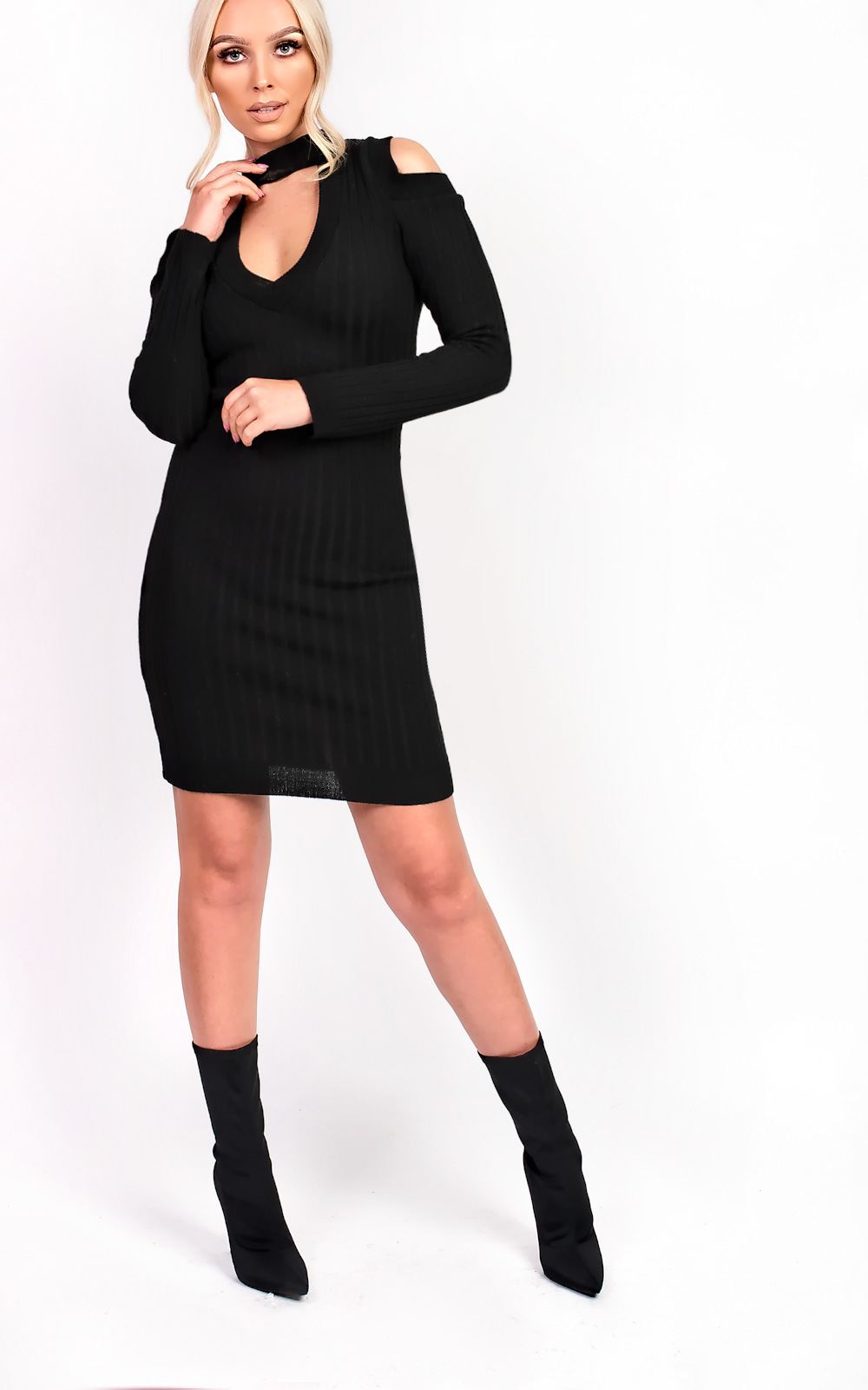 Elsa Choker Neck Knit Dress Thumbnail Elsa Choker Neck Knit Dress Thumbnail