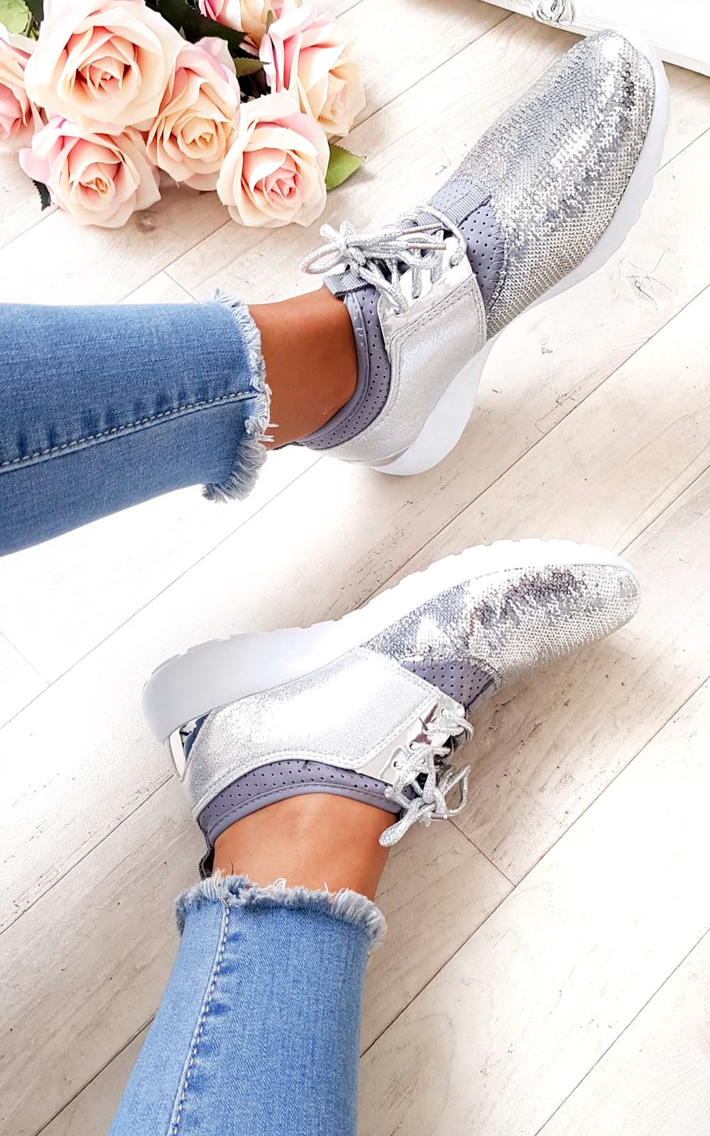 Kelise Sequin Lace Up Trainers