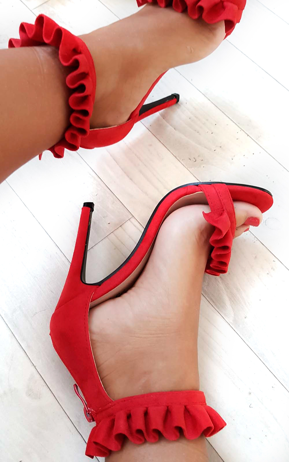 Loratina Faux Suede Frill Barely There Heels Thumbnail Loratina Faux Suede Frill Barely There Heels Thumbnail