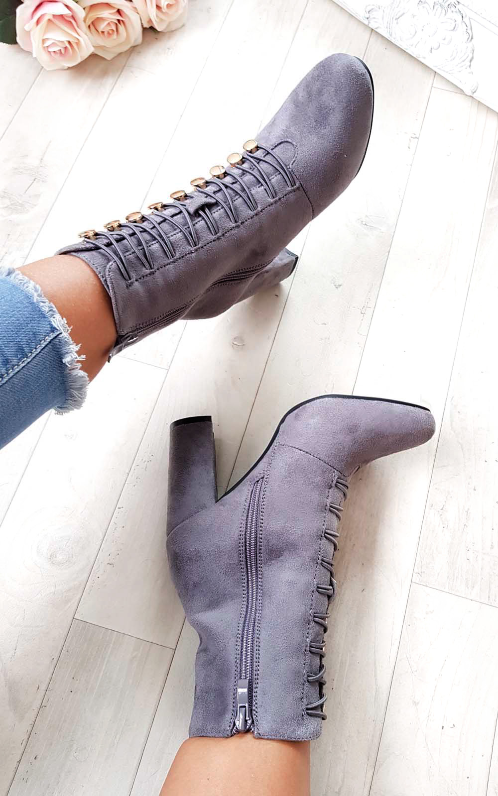 Lucy Faux Suede Corset Ankle Boots Thumbnail Lucy Faux Suede Corset Ankle Boots Thumbnail