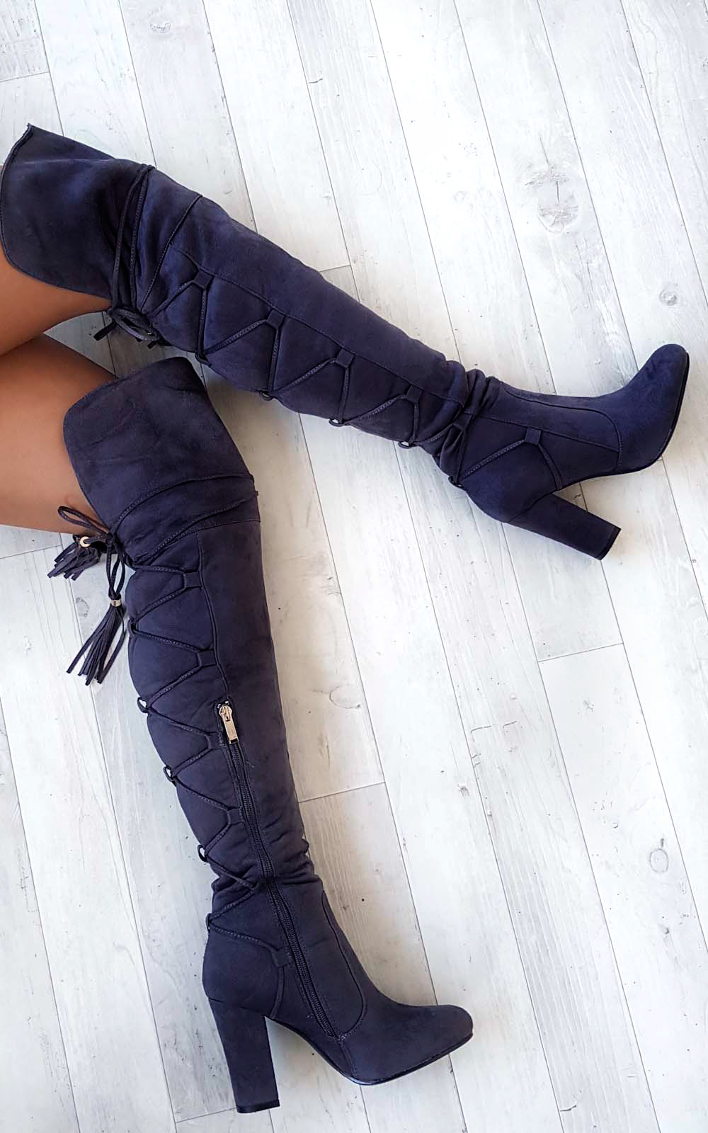 Lizzy Faux Suede Lace Up Knee High Boots  Thumbnail