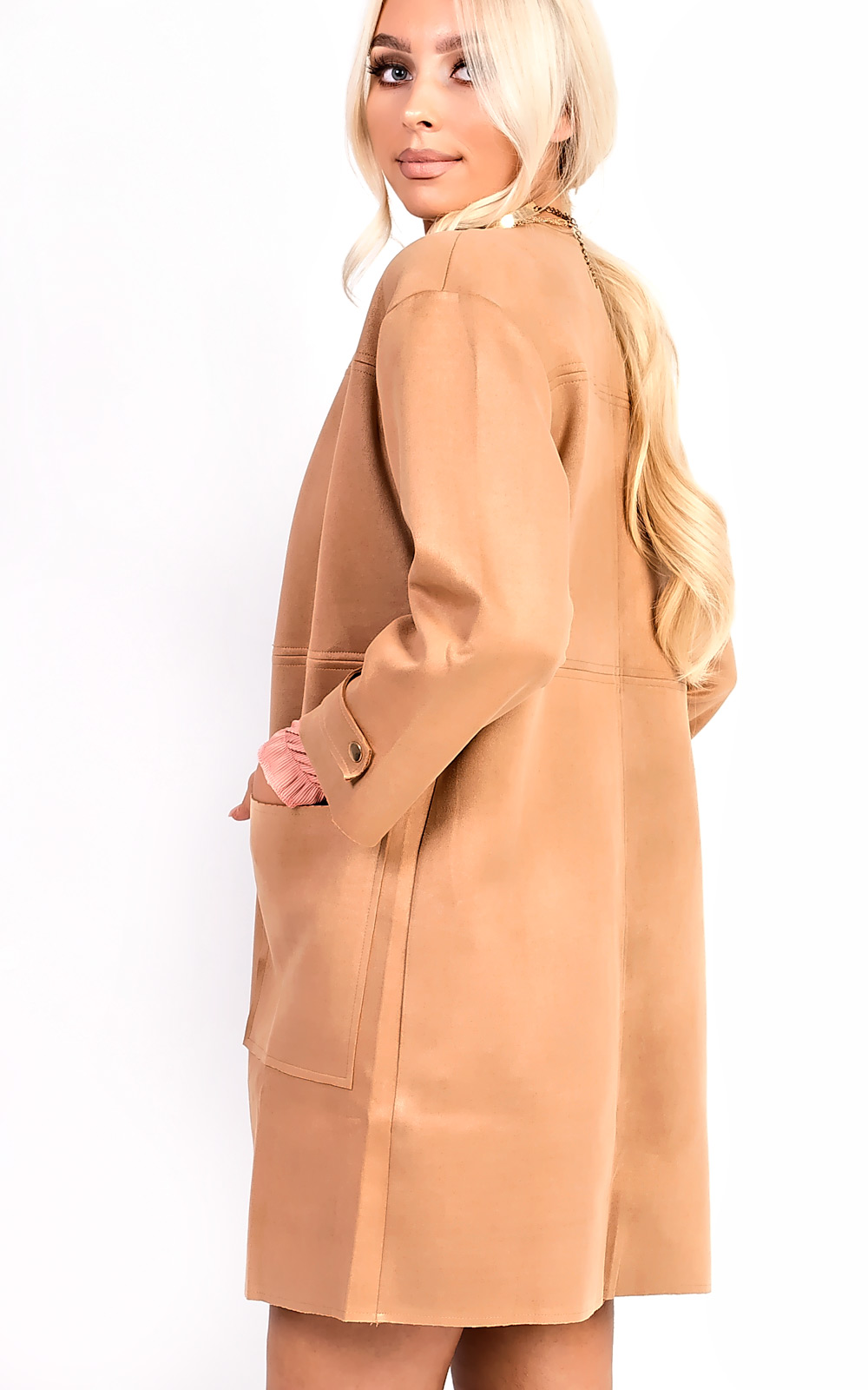 Carmellia Collarless Faux Suede Jacket Thumbnail Carmellia Collarless Faux Suede Jacket Thumbnail