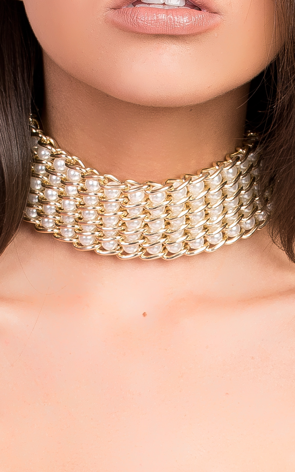 Mia Chain Pearl Choker Necklace Thumbnail