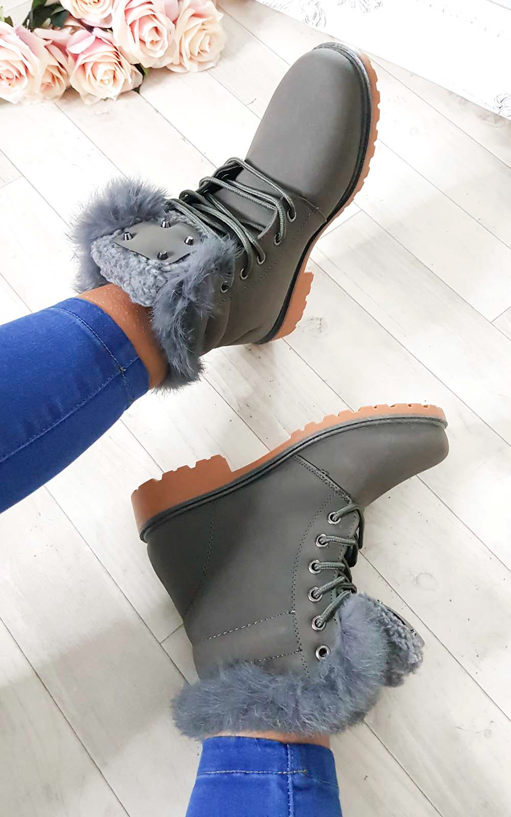 lace up fur boots